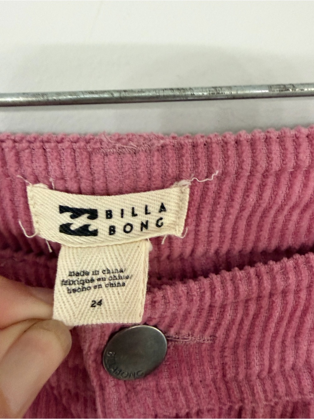 Billabong waist 24 pink wide leg patch pocket crop ankle corduroy pants women’s - Picture 2 of 9